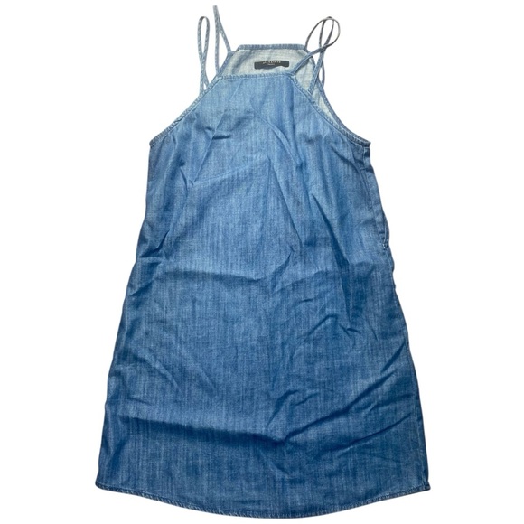 AllSaints Denim Mini Dress Small | Spaghetti Strap Halter Chambray Size Small - Picture 3 of 10